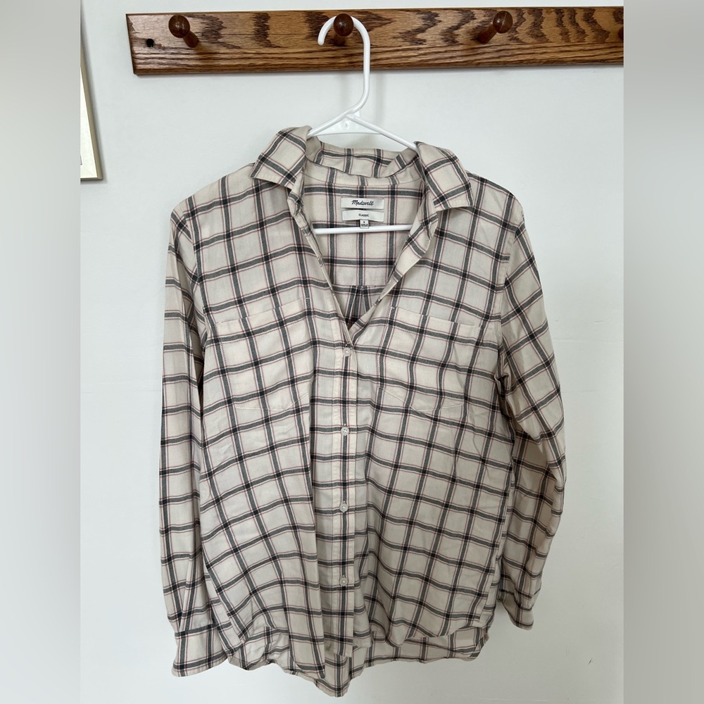 Madewell Cream and Brown Plaid Men's Shirt